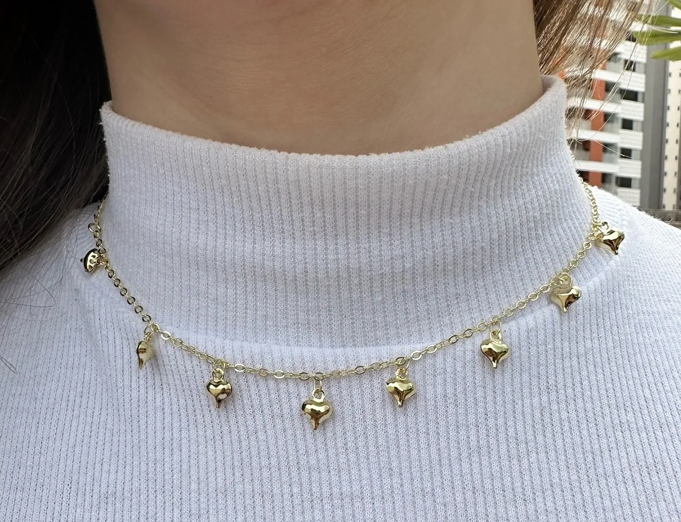 CHOKER CORAÇÕES PENDURADOS