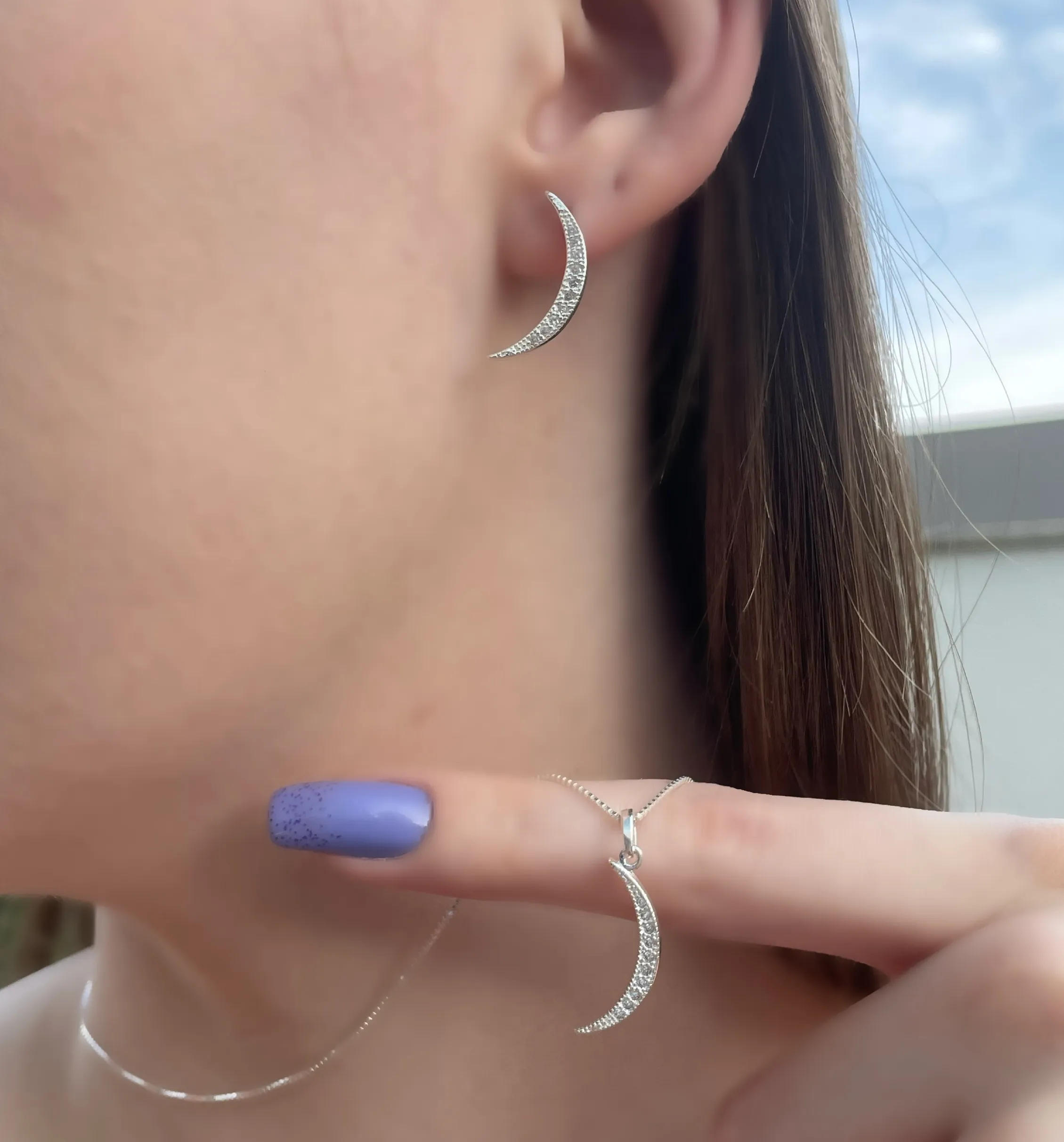 CONJUNTO PRATA LUA CRAVEJADA