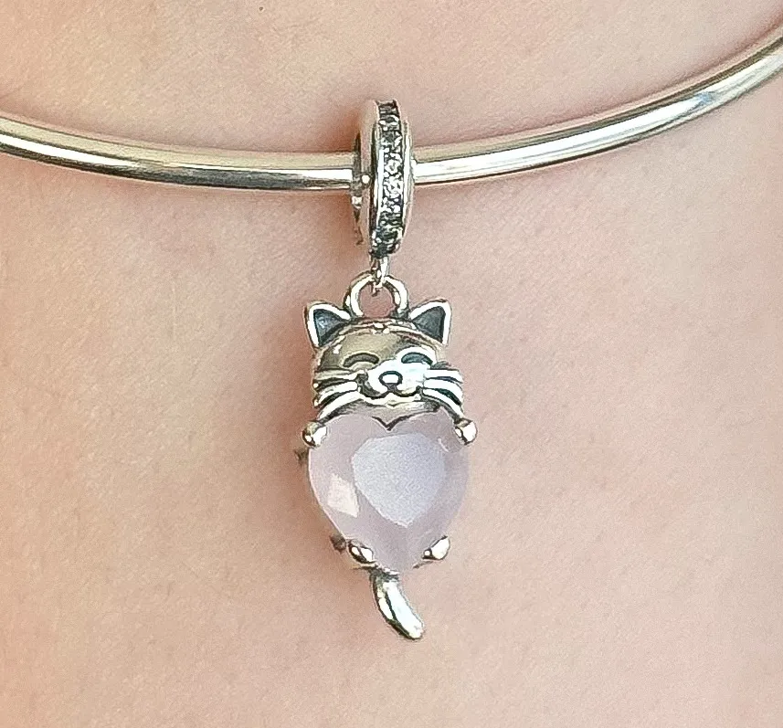 BERLOQUE PRATA GATINHO CORAÇÃO ROSA FOSCO