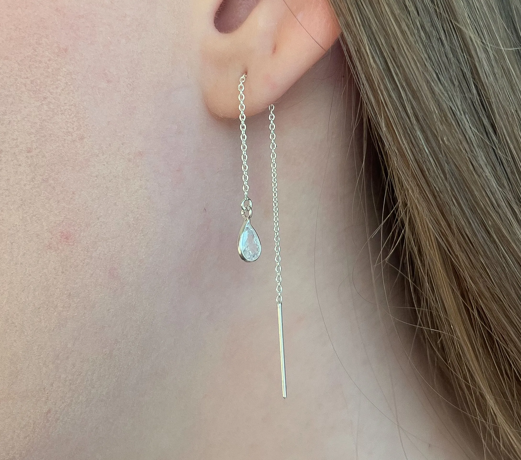 BRINCO PRATA CORRENTE COM GOTA CRISTAL
