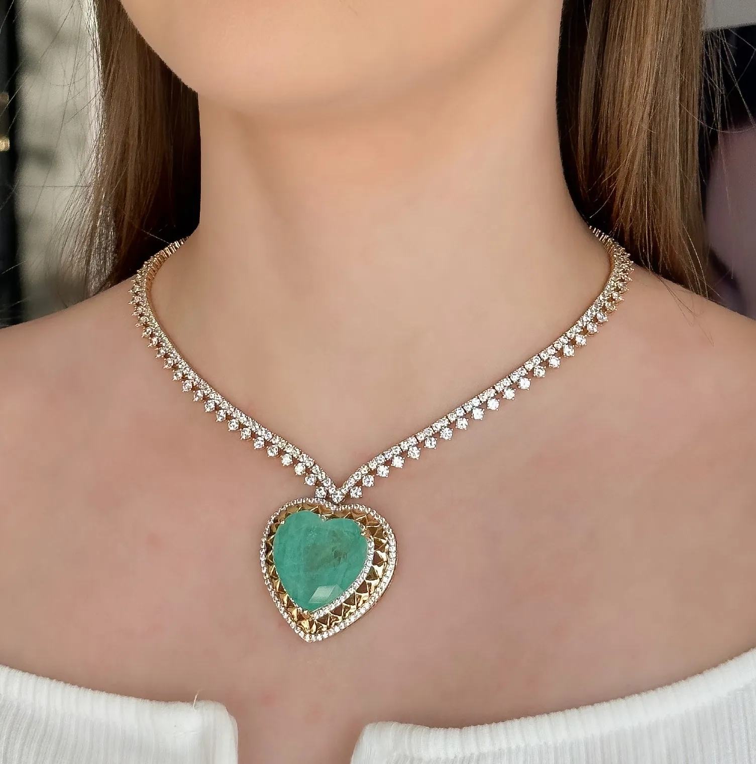 CONJUNTO RIVIERA CORAÇÃO FUSION AQUAMARINE CRAVEJADO