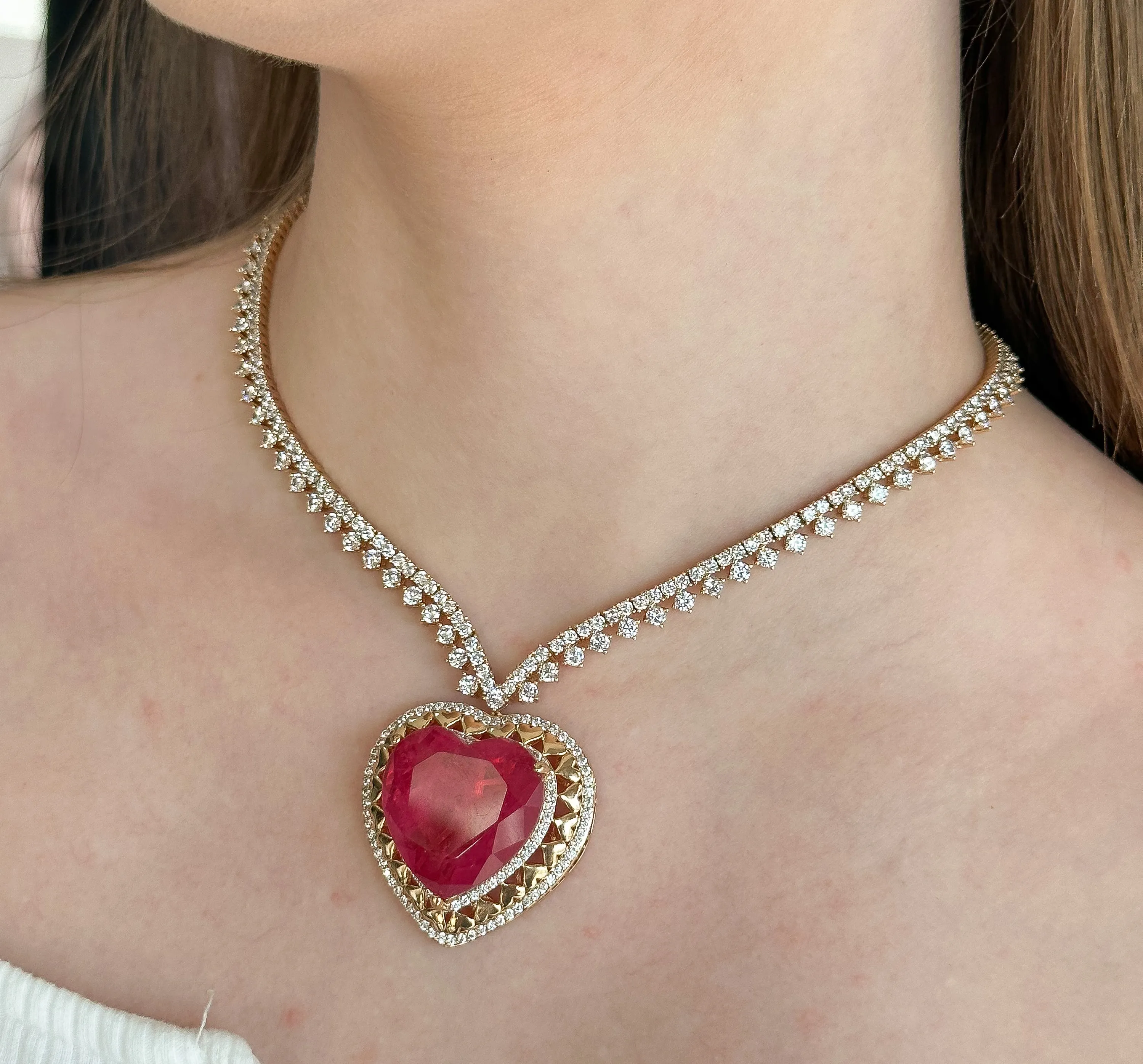 CONJUNTO RIVIERA CORAÇÃO FUSION ROSA CRAVEJADO