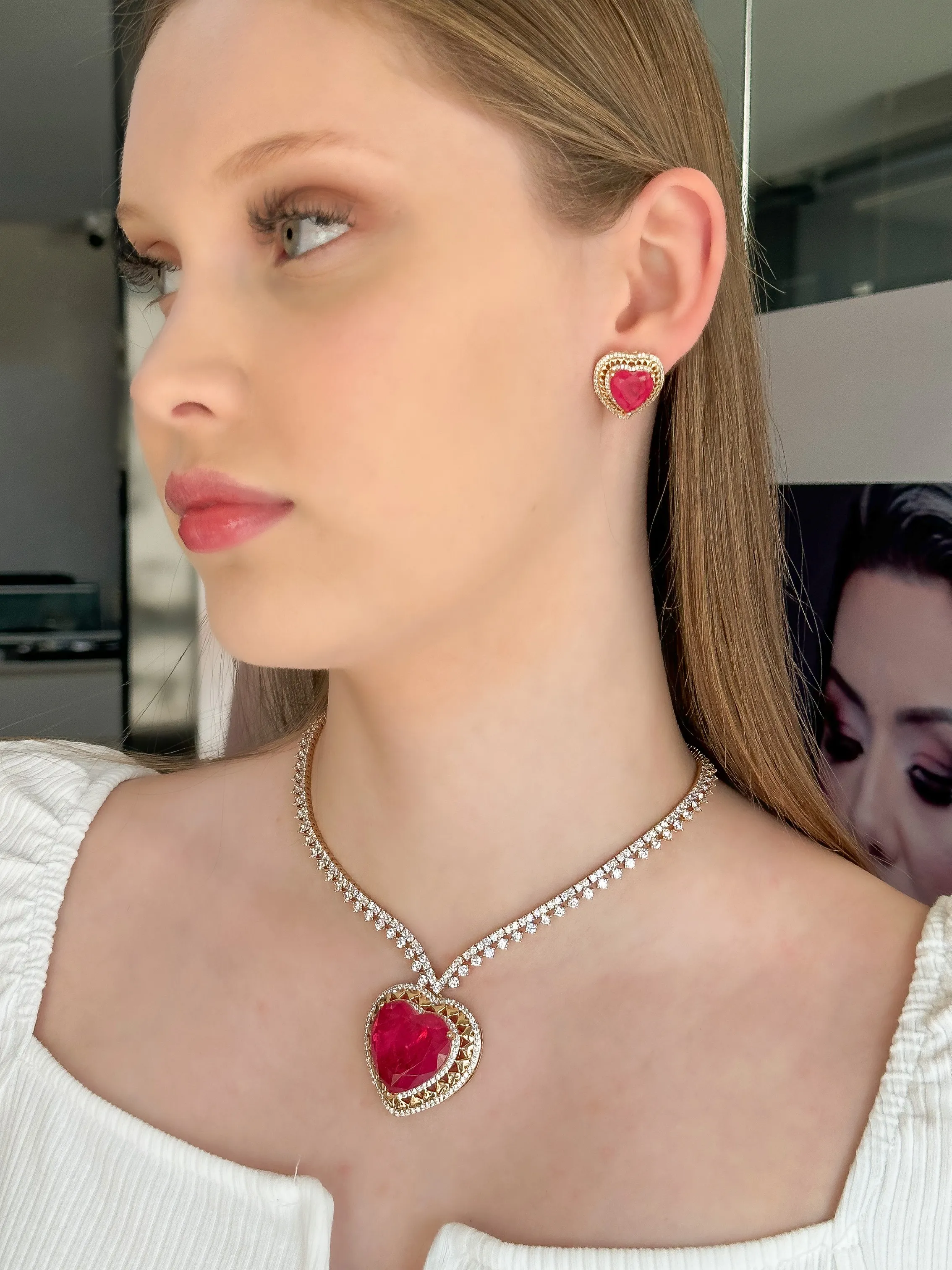 CONJUNTO RIVIERA CORAÇÃO FUSION ROSA CRAVEJADO