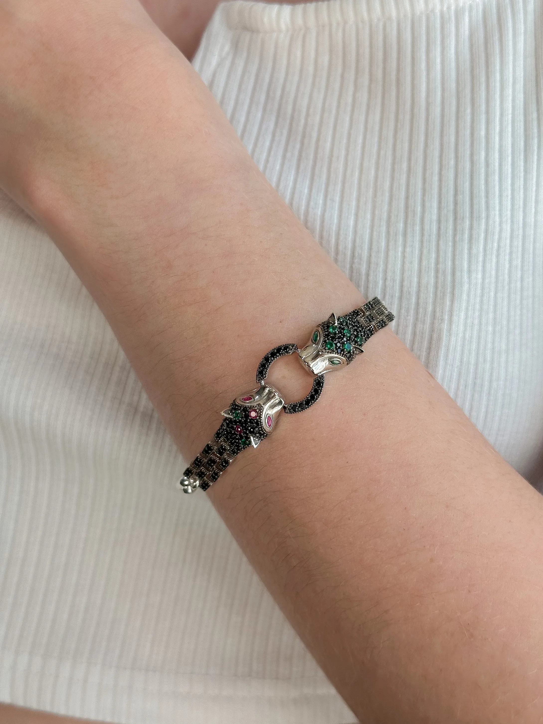 PULSEIRA PRATA CARTIER 2 TIGRES CRAVEJADOS