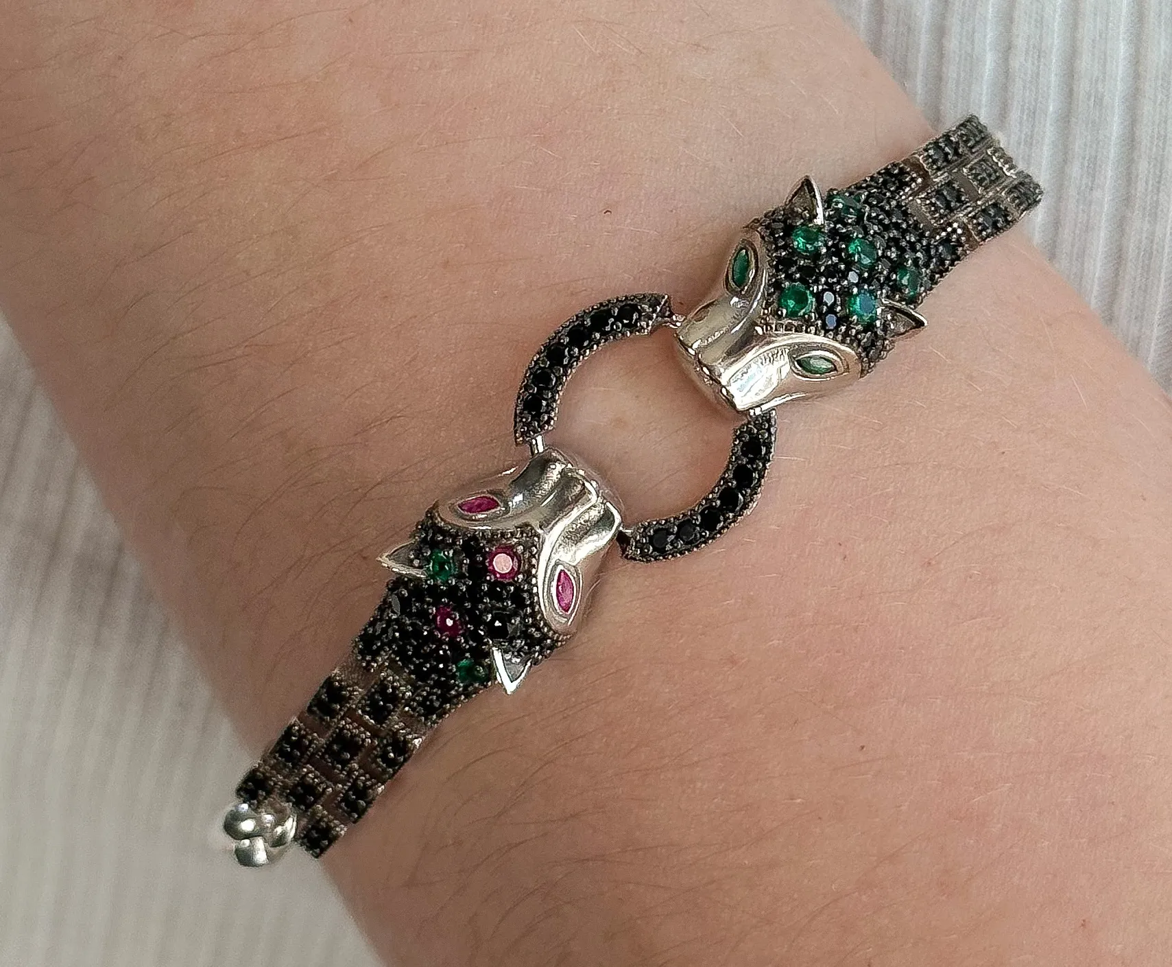 PULSEIRA PRATA CARTIER 2 TIGRES CRAVEJADOS