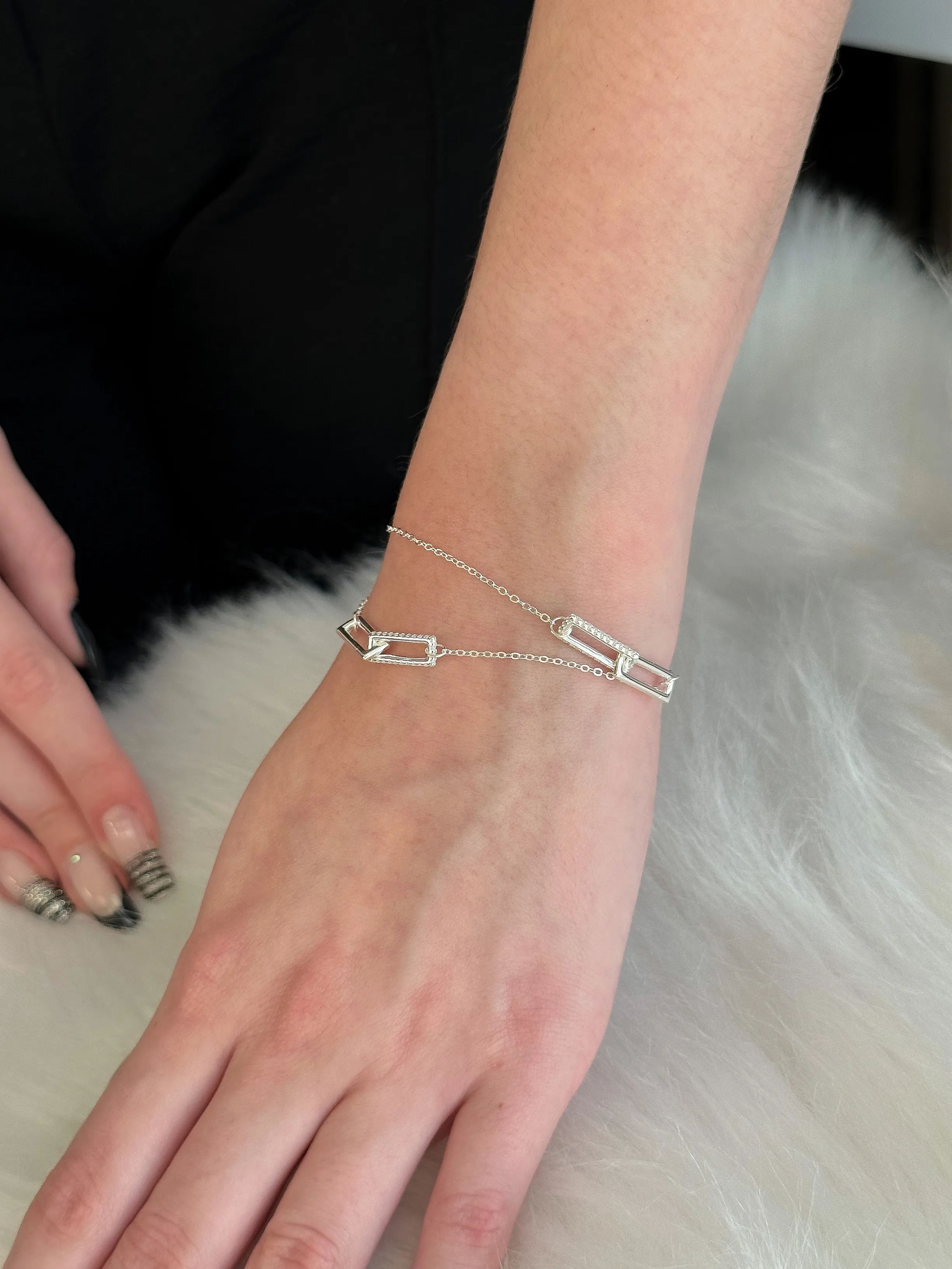 PULSEIRA PRATA DUPLA ELO CARTIER CRAVEJADO