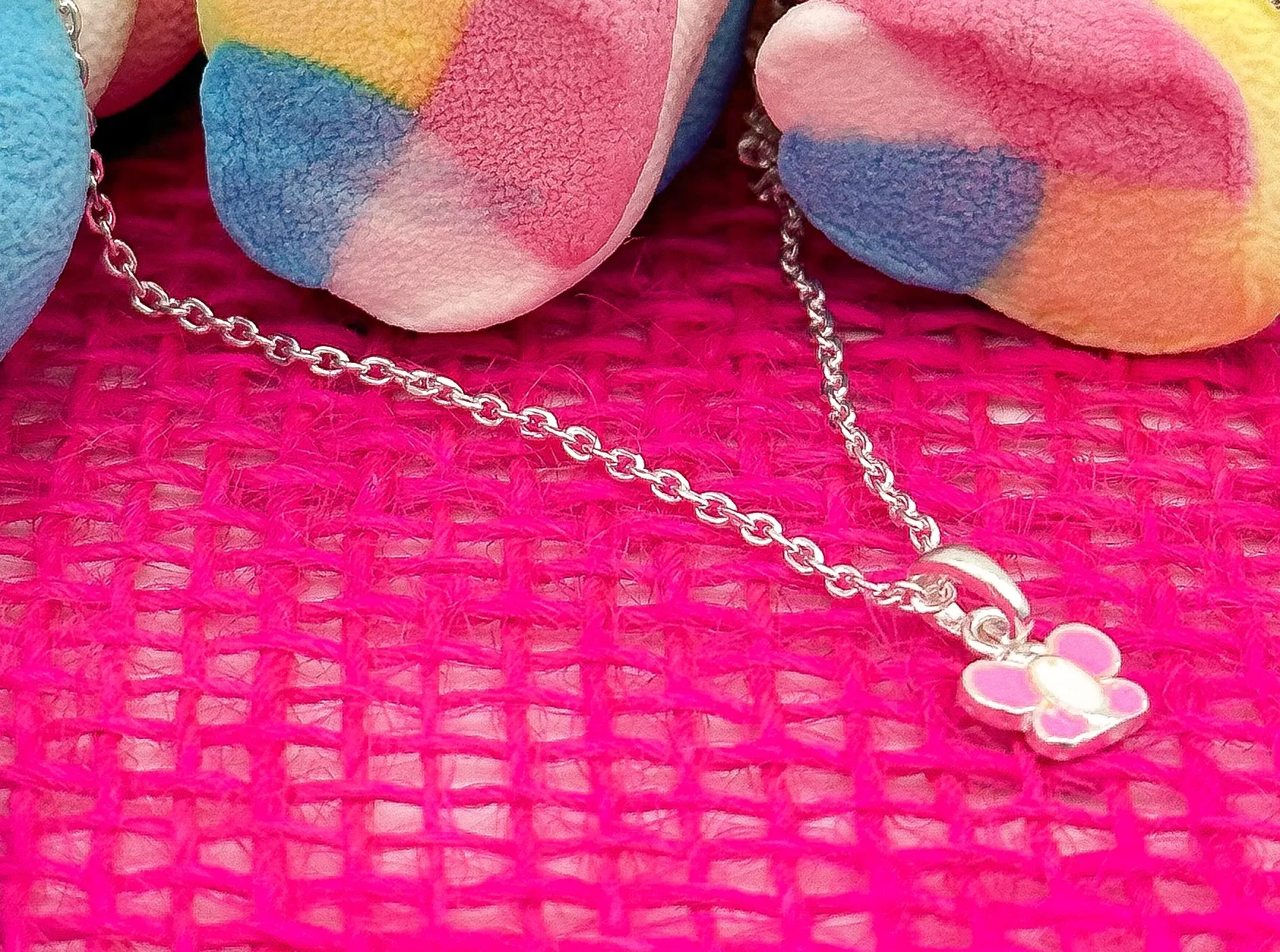 CONJUNTO PRATA INFANTIL BORBOLETA ROSA