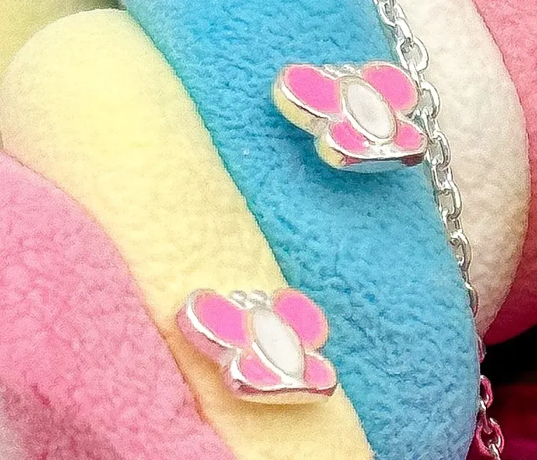 CONJUNTO PRATA INFANTIL BORBOLETA ROSA