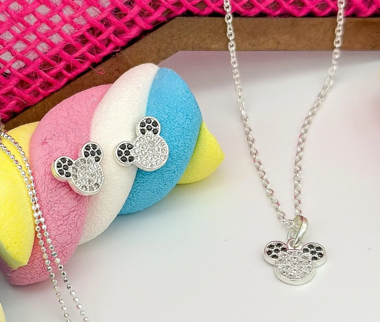 CONJUNTO PRATA INFANTIL MIKEY CRAVEJADO