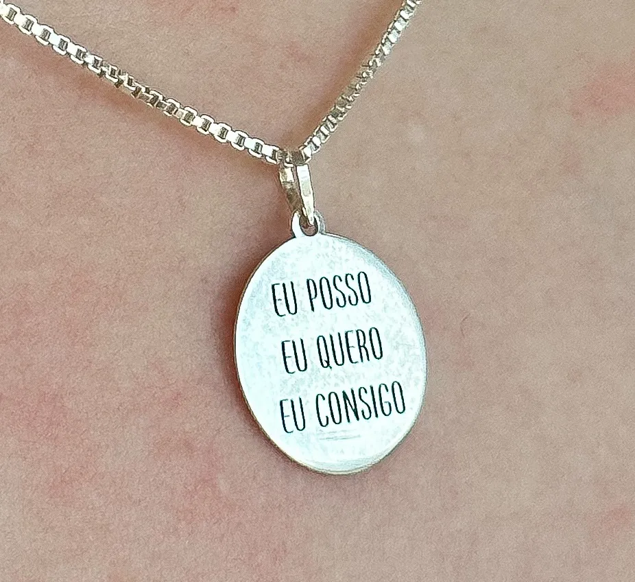 GARGANTILHA PRATA MEDALHA EU POSSO EU QUERO EU CONSIGO