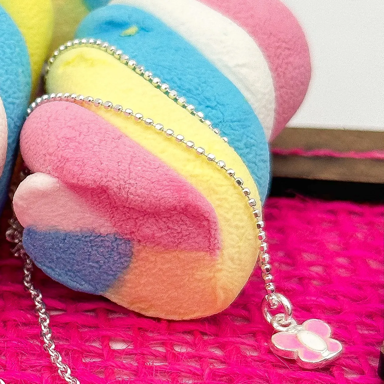 PULSEIRA PRATA INFANTIL BORBOLETA ROSA