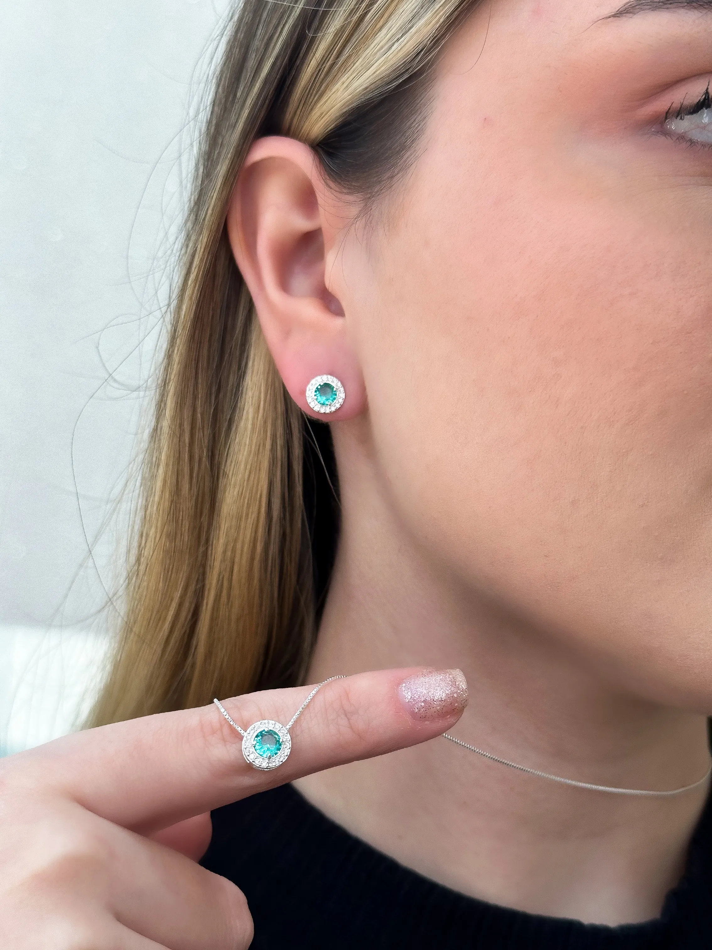 CONJUNTO PRATA CRAVEJADO PEDRA AQUAMARINE