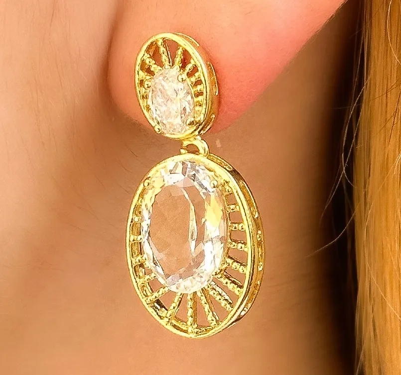 BRINCO PEDRA OVAL CRISTAL INSPIRAÇÃO ANA AMORIM