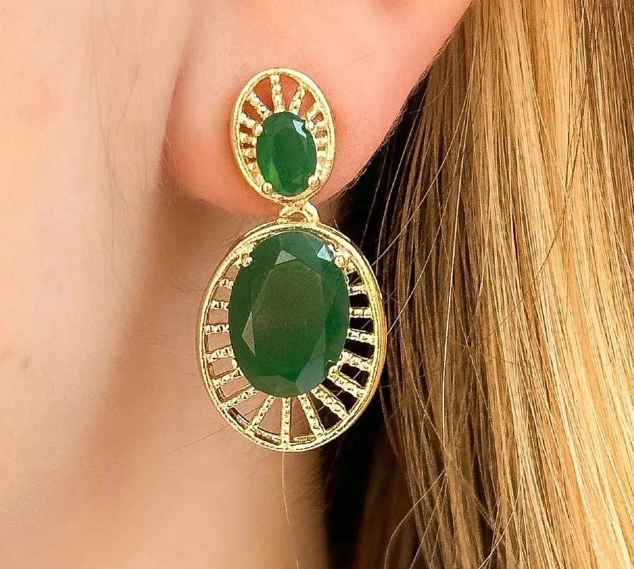 BRINCO PEDRA OVAL ESMERALDA INSPIRAÇÃO ANA AMORIM