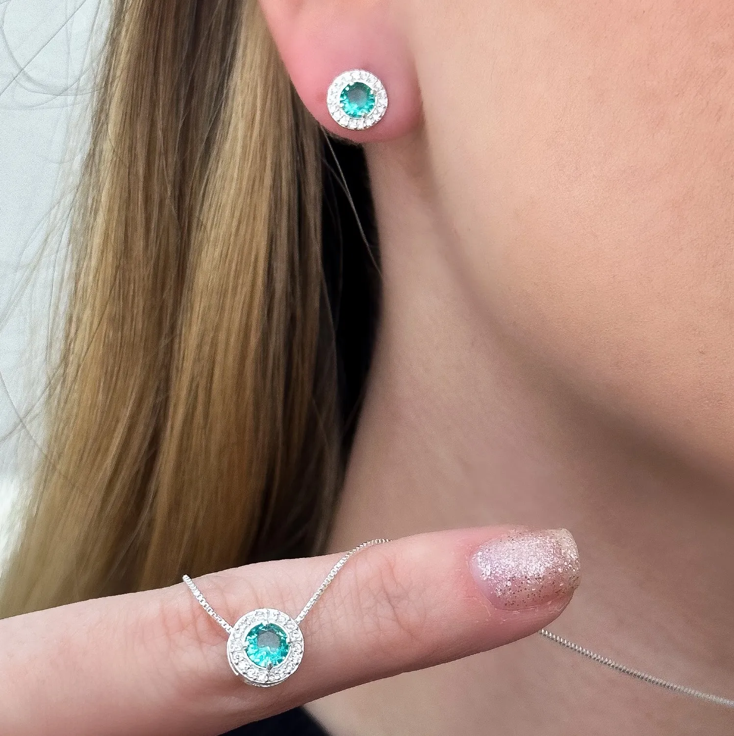 CONJUNTO PRATA CRAVEJADO PEDRA AQUAMARINE