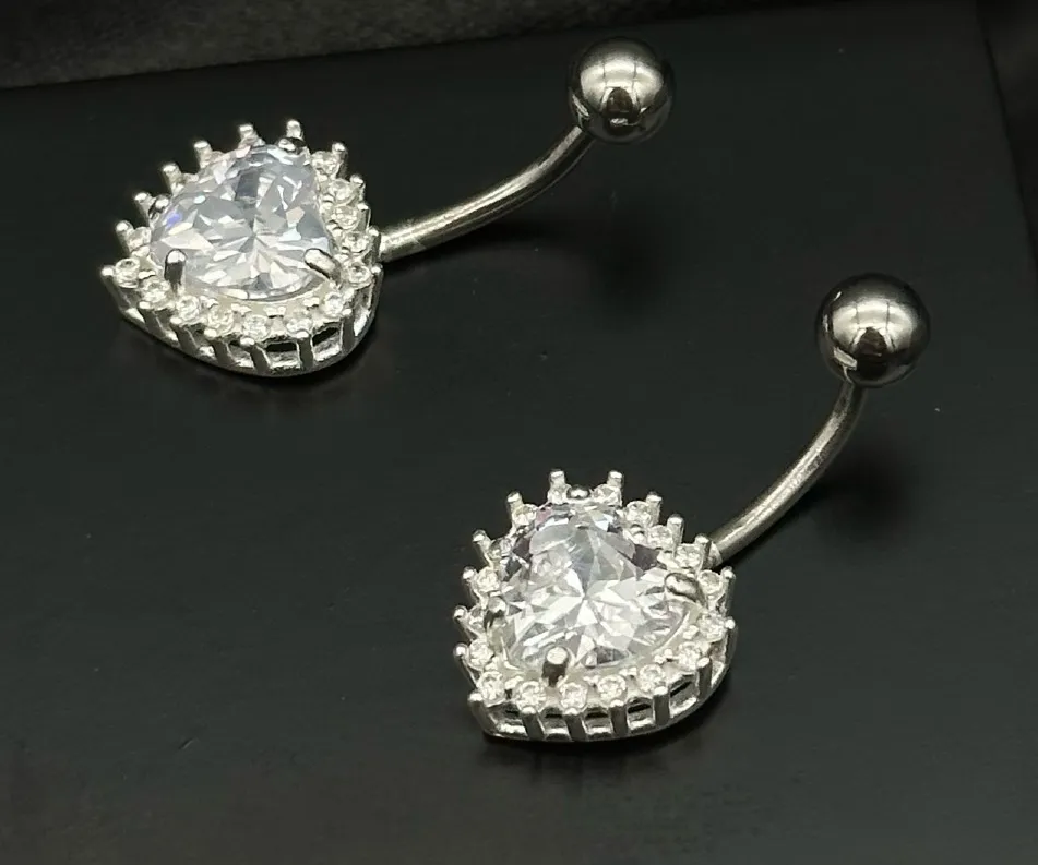 PIERCING PRATA CORAÇÃO CRAVEJADO