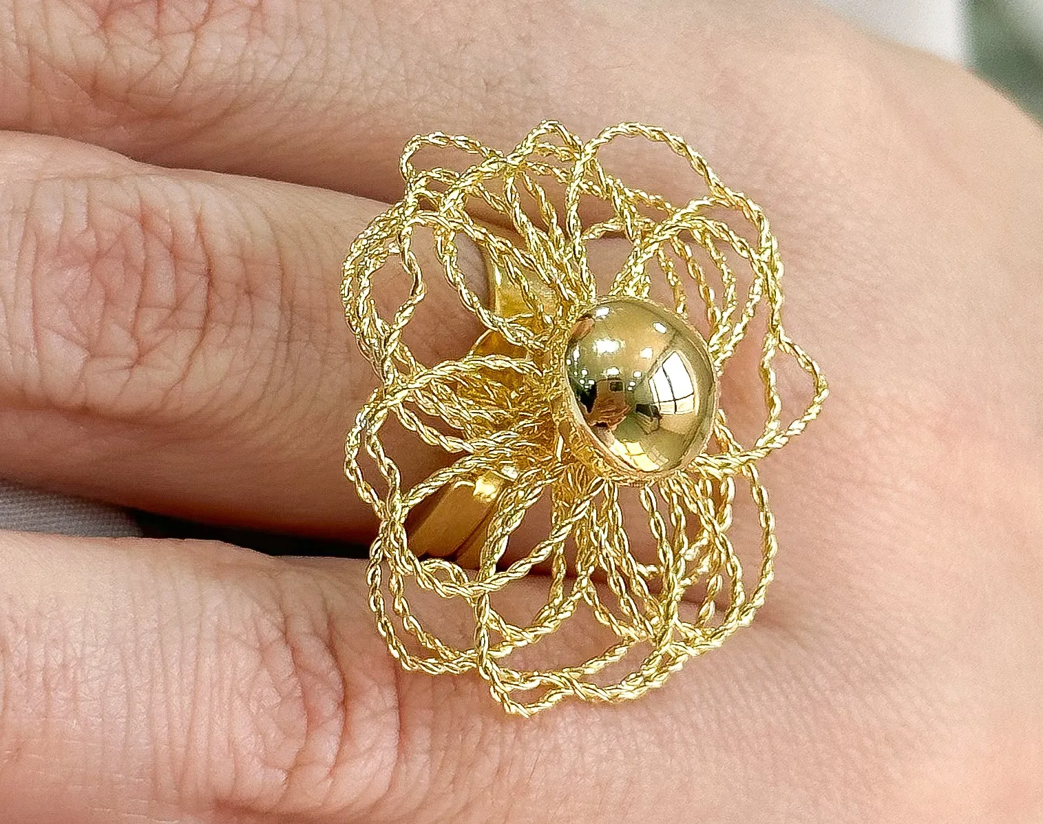 ANEL REGULÁVEL FLOR RENDA COM BOLA