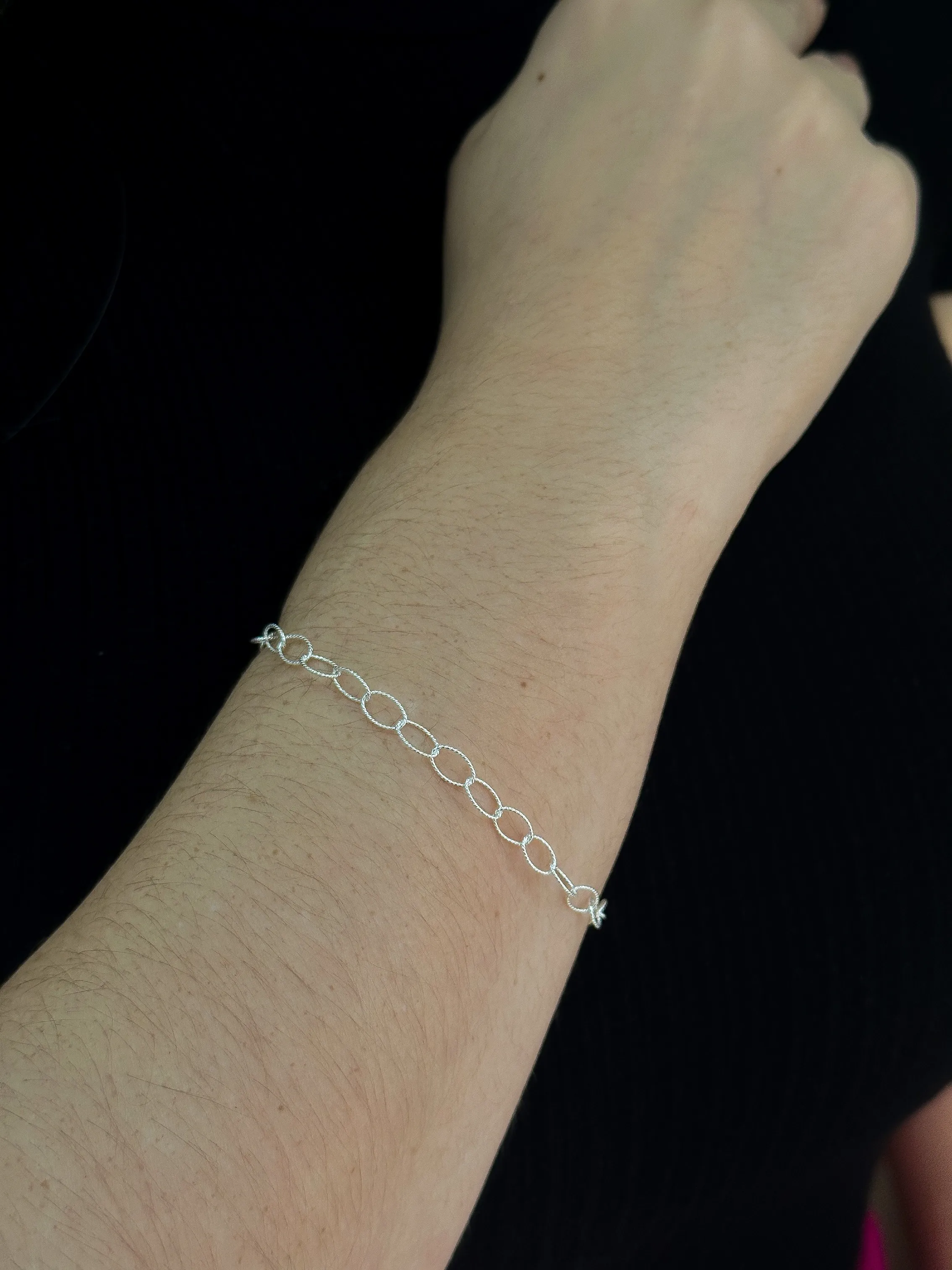 PULSEIRA PRATA ELO OVAL DIAMANTADO