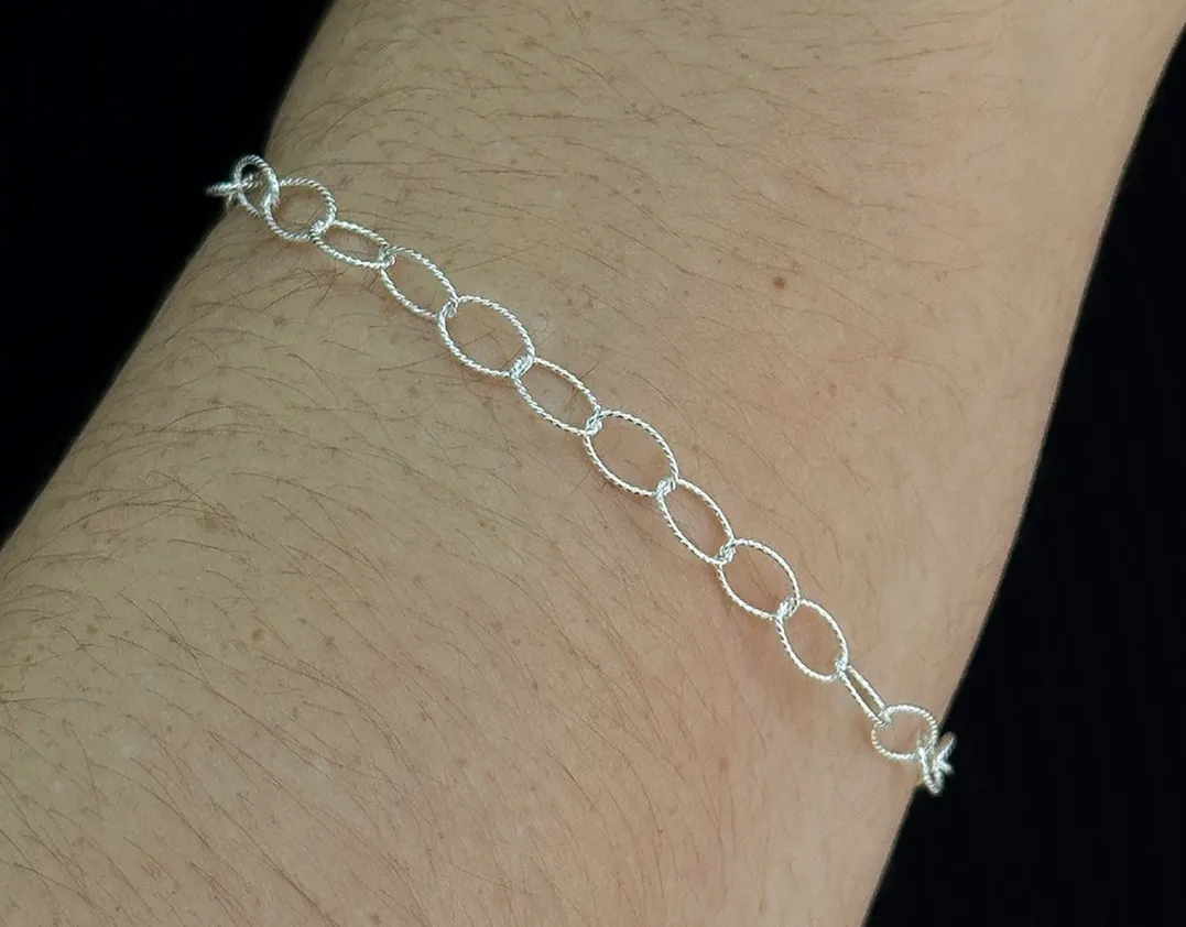 PULSEIRA PRATA ELO OVAL DIAMANTADO