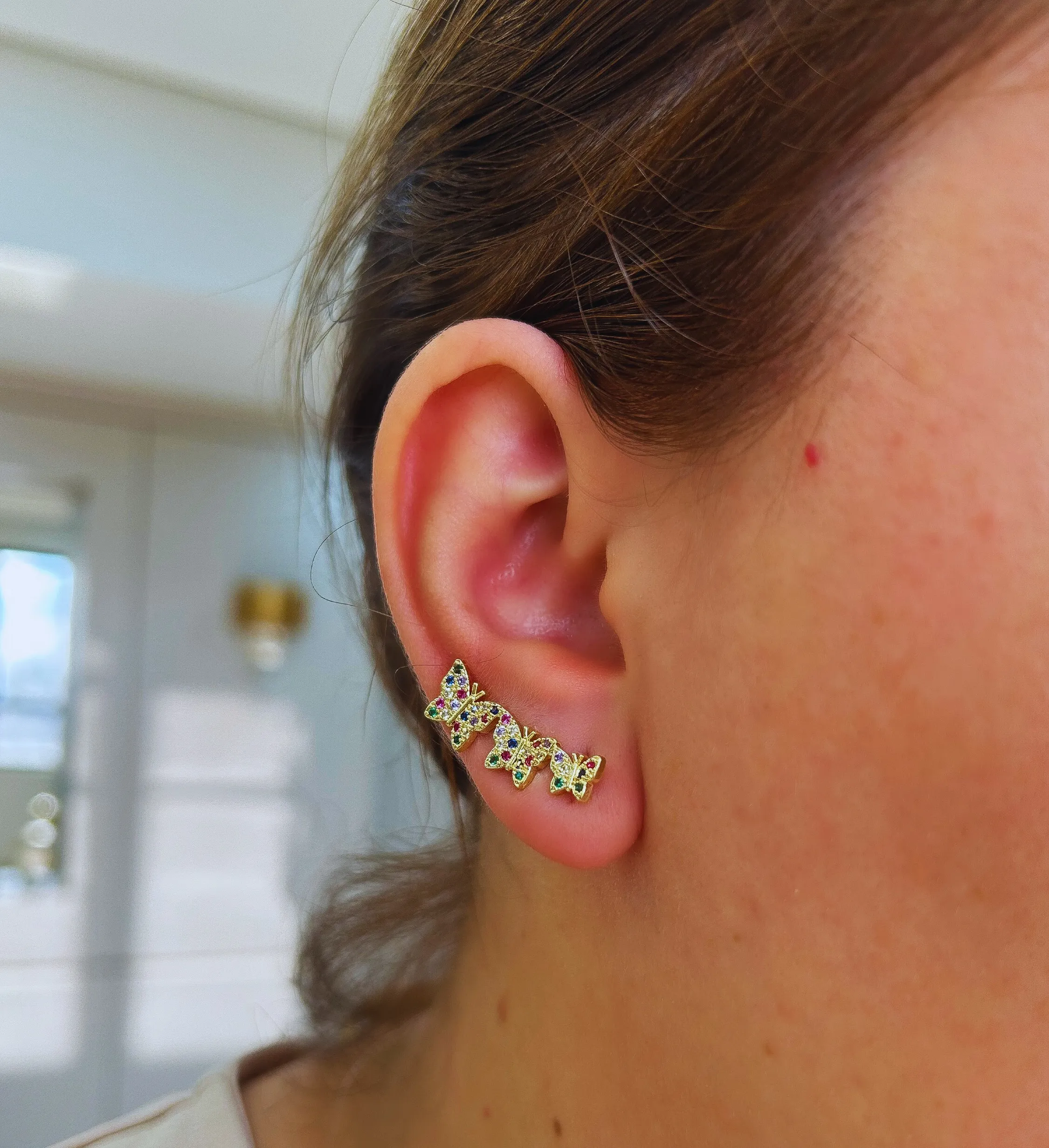 BRINCO EAR CUFF BORBOLETAS CRAVEJADAS COLORS