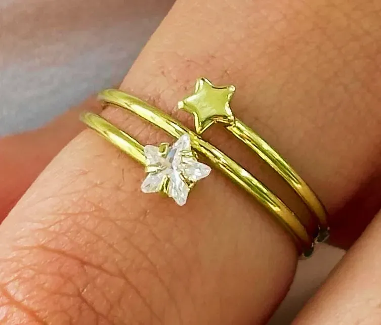 ANEL ESPIRAL ESTRELA CRISTAL E LISA