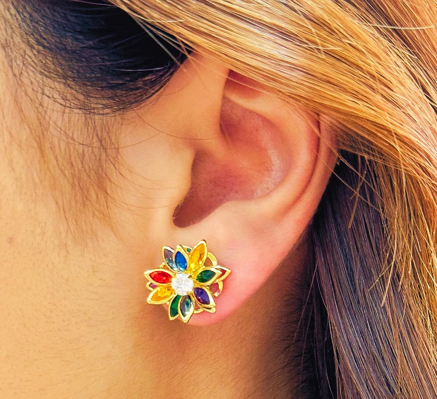 CONJUNTO FLOR PEDRAS COLORS