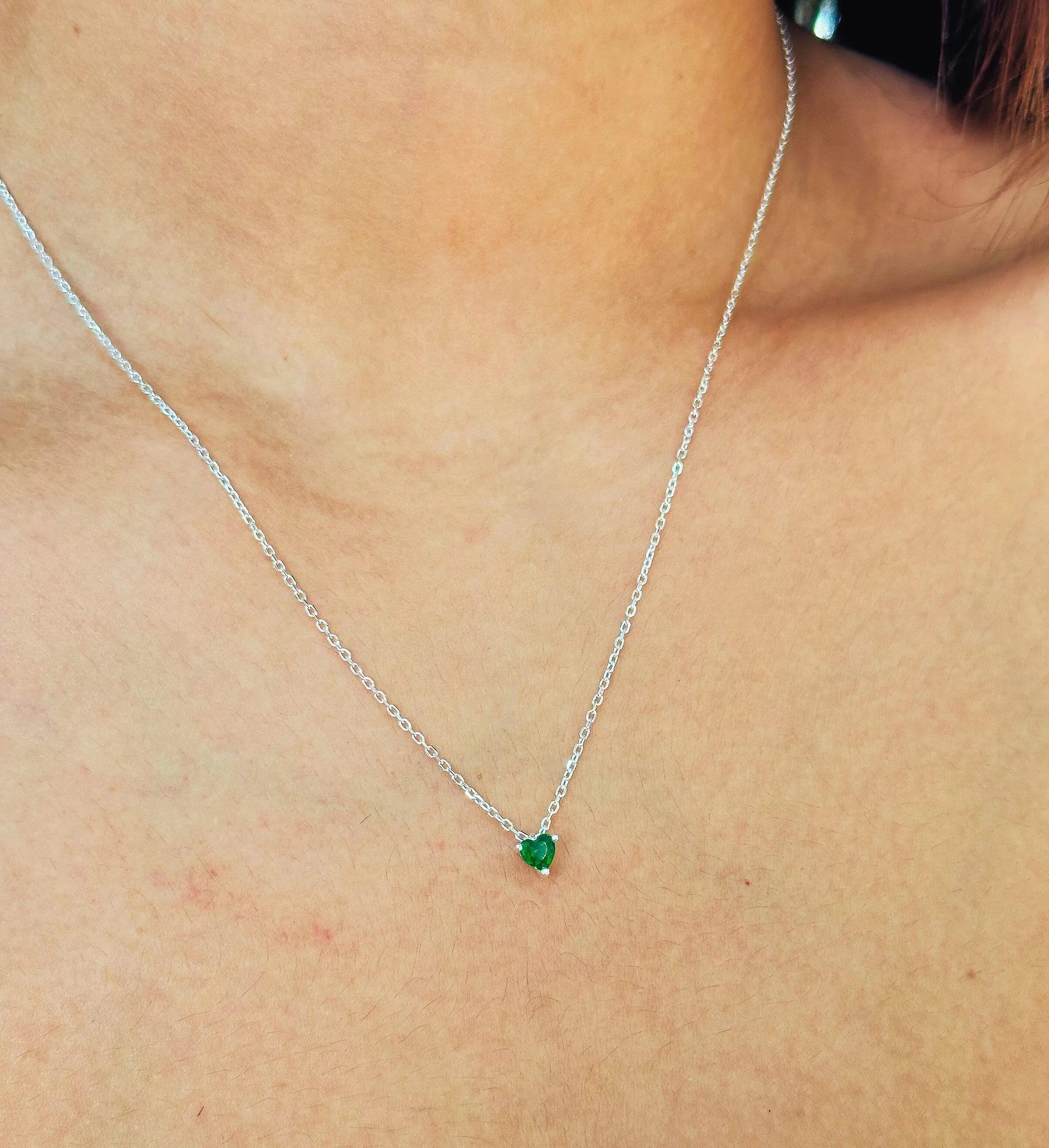 CONJUNTO PRATA CORAÇÃO PEDRA VERDE ESMERALDA