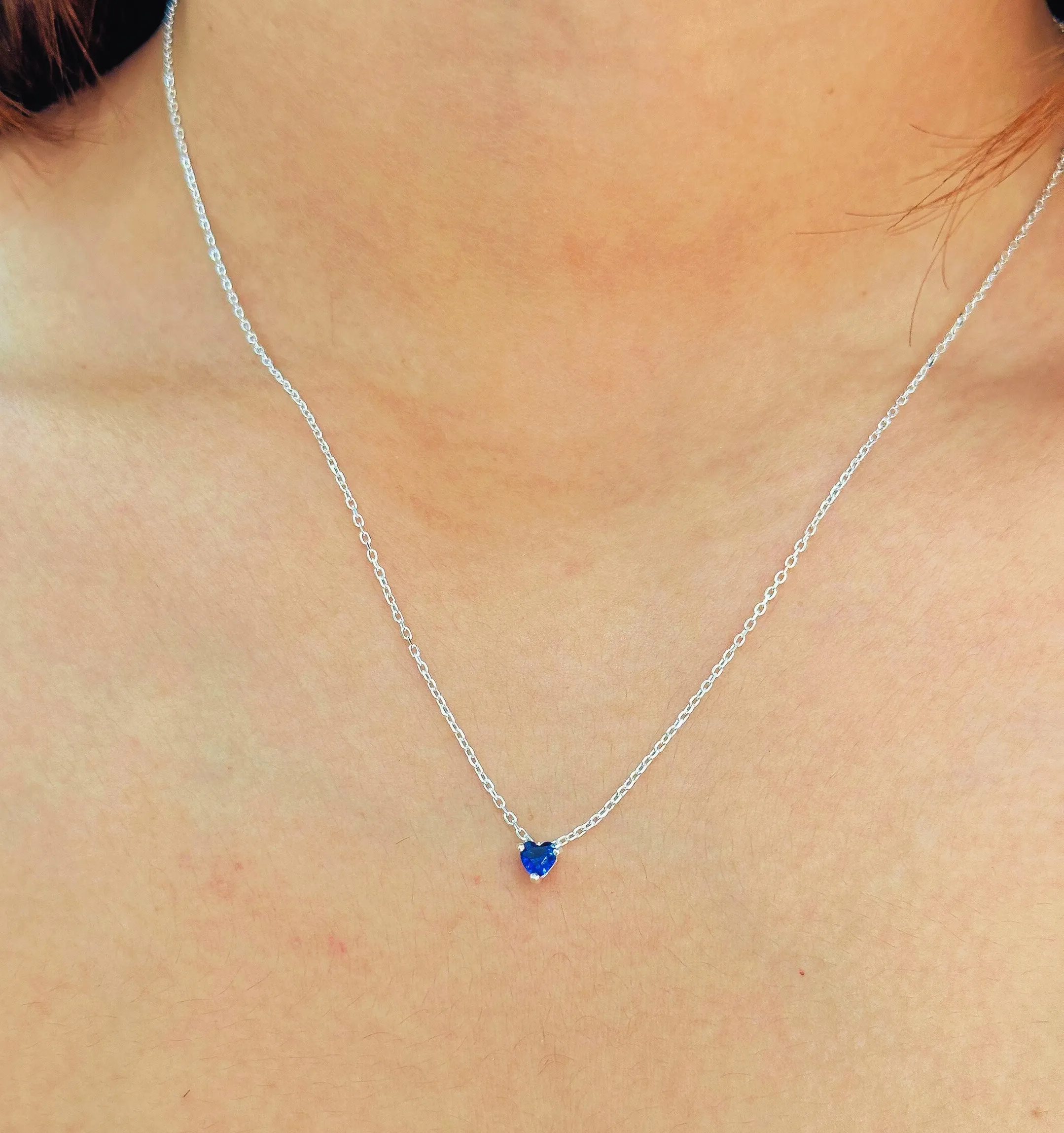 CONJUNTO PRATA CORAÇÃO PEDRA AZUL SAFIRA