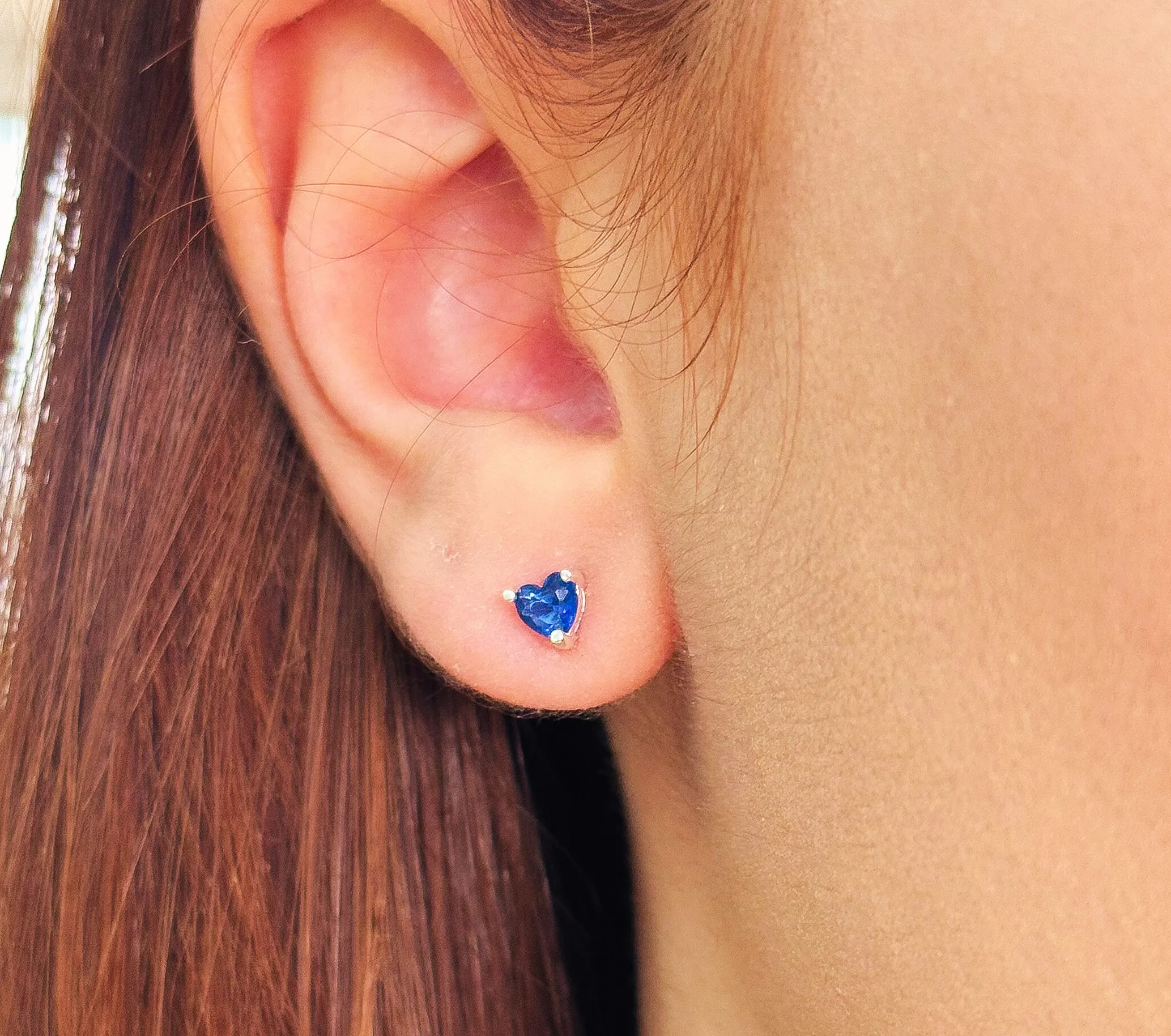 CONJUNTO PRATA CORAÇÃO PEDRA AZUL SAFIRA