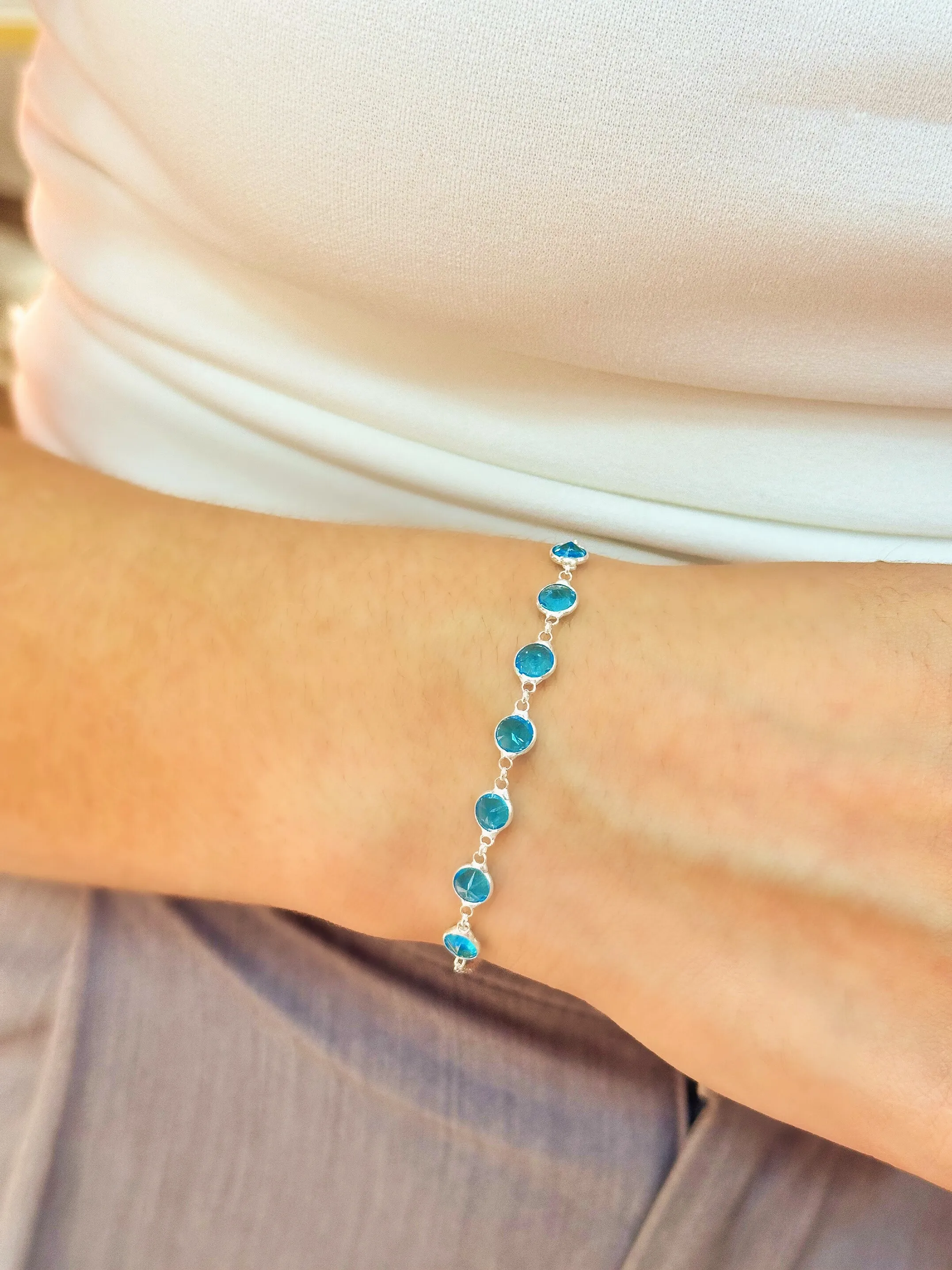 PULSEIRA PRATA PEDRAS AZUL