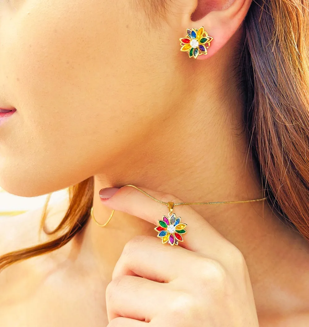 CONJUNTO FLOR PEDRAS COLORS