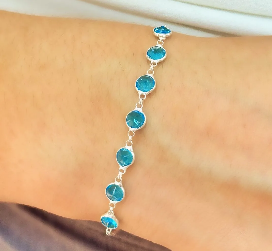 PULSEIRA PRATA PEDRAS AZUL