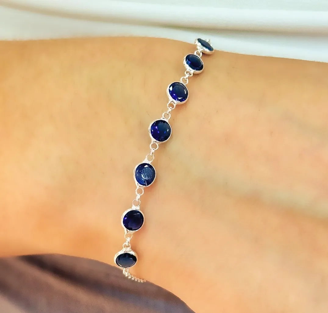 PULSEIRA PRATA PEDRAS AZUL SAFIRA