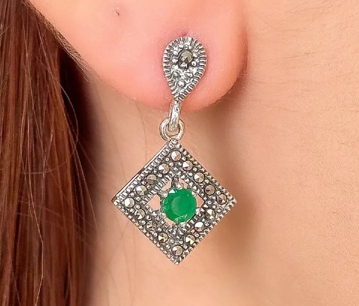 BRINCO PRATA BALI ZIRCONIA ESMERALDA E MARCASSITAS