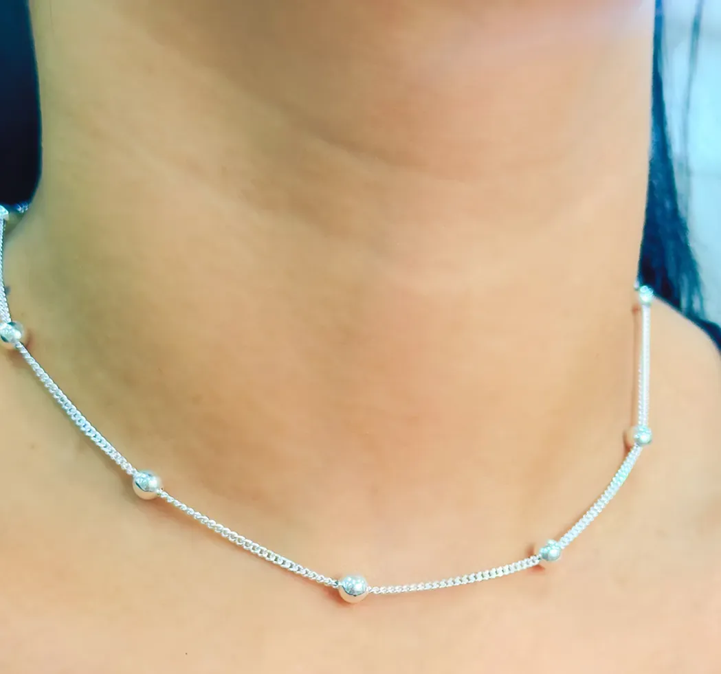 CHOKER PRATA GRUMET F50 BOLINHA 5MM