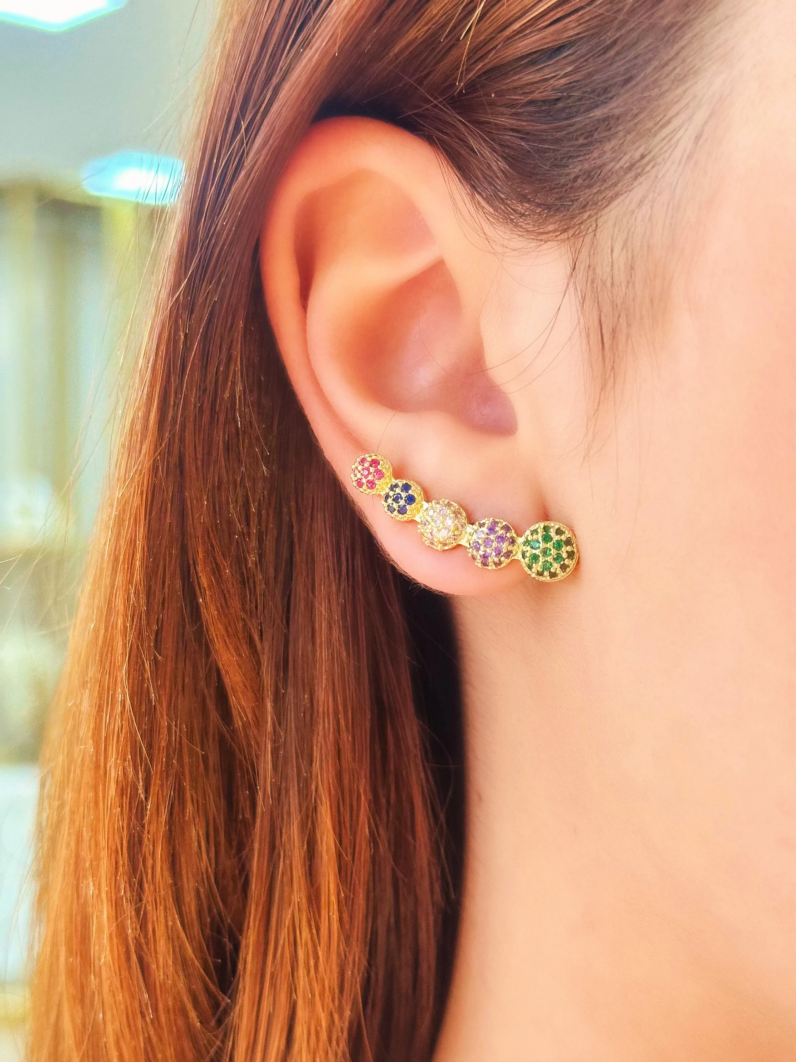BRINCO EAR CUFF BOLAS CRAVEJADAS COLORS