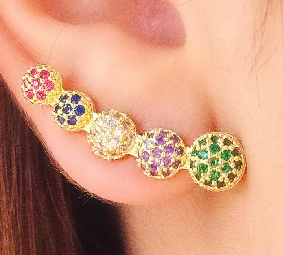 BRINCO EAR CUFF BOLAS CRAVEJADAS COLORS