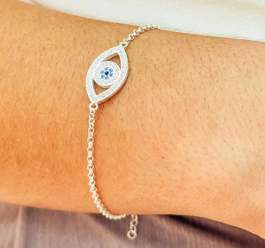 PULSEIRA PRATA OLHO GREGO CRAVEJADO