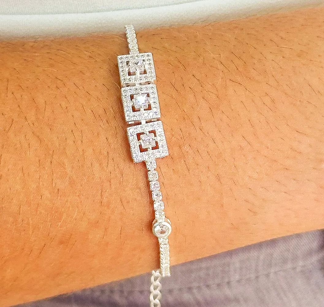 PULSEIRA PRATA RIVIERA CRAVEJADA PEDRA CRISTAL