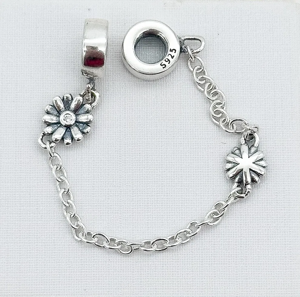 TRAVA PRATA DE CORRENTE COM FLOR PARA PULSEIRA PANDORA