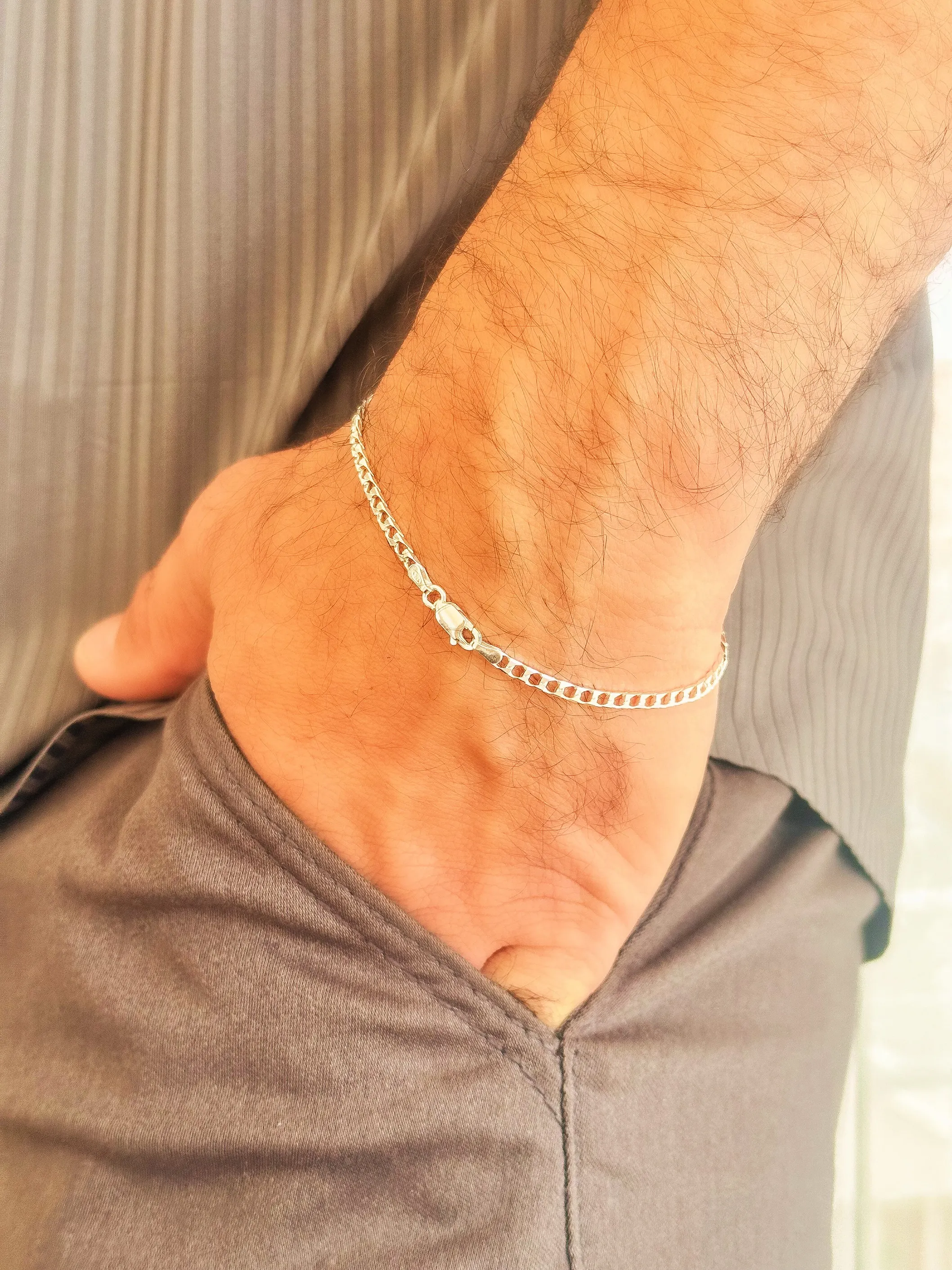 PULSEIRA PRATA GRUMET QUADRADA CURTA