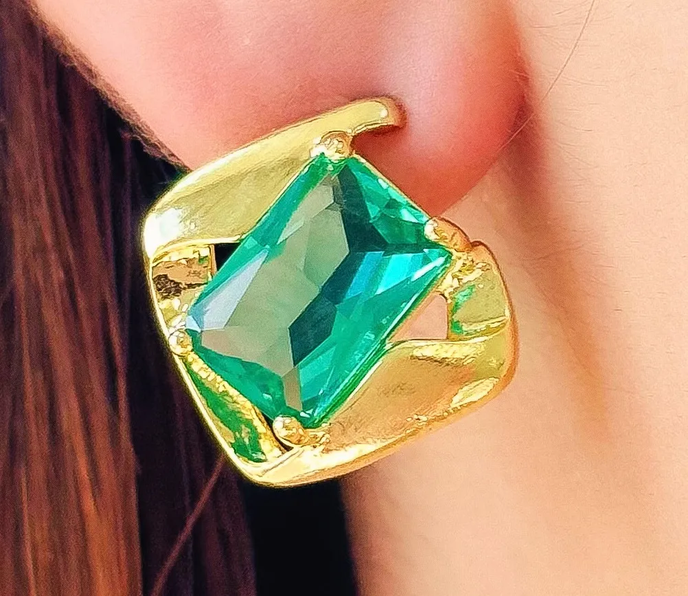 BRINCO ORGÂNICO PEDRA RETÂNGULAR AQUAMARINE