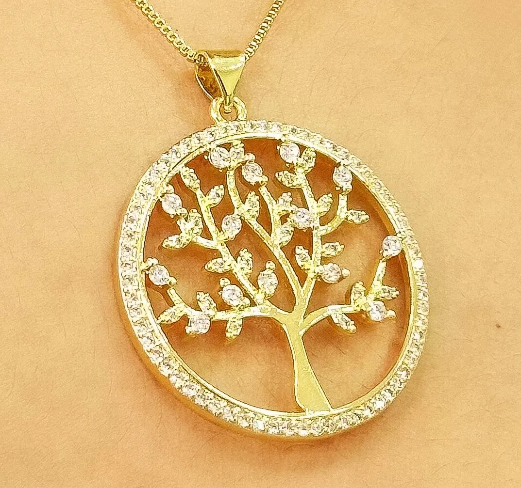 GARGANTILHA ARVORE DA VIDA CRAVEJADA CRISTAL