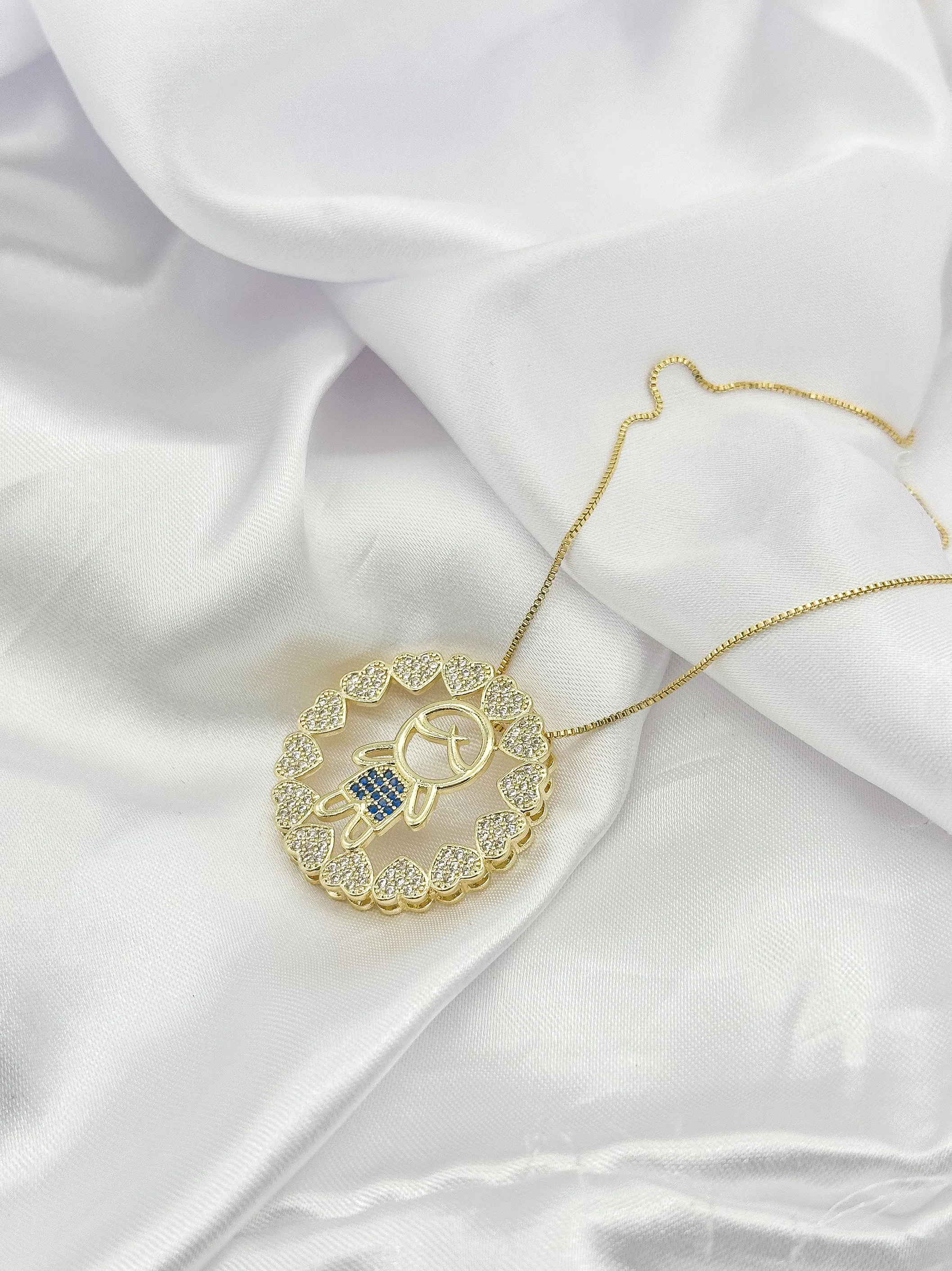 GARGANTILHA MANDALA MENINO CRAVEJADO ZIRCONIA AZUL
