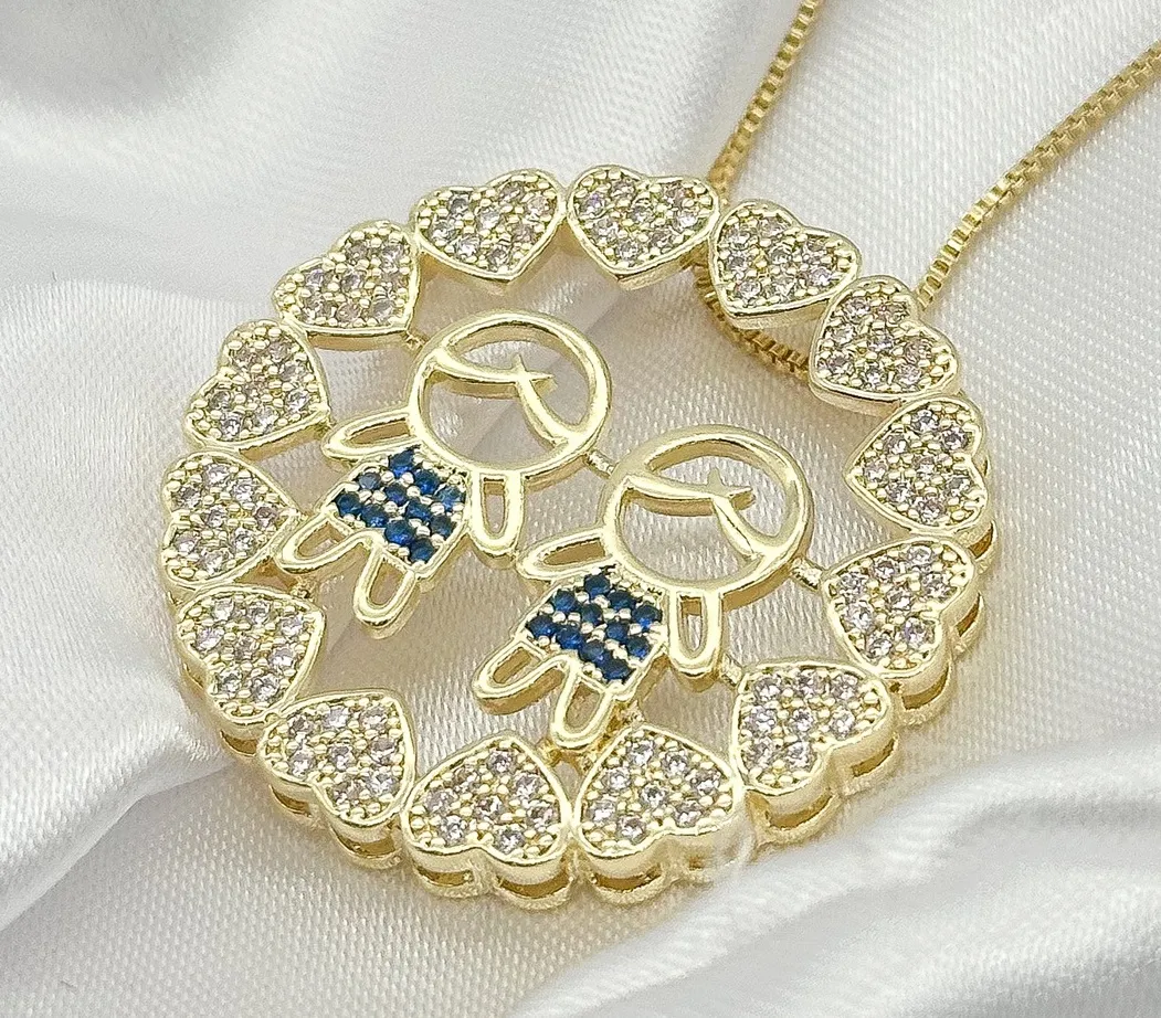 GARGANTILHA MANDALA 2 MENINOS CRAVEJADOS ZIRCONIAS AZUIS