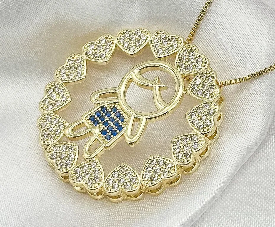 GARGANTILHA MANDALA MENINO CRAVEJADO ZIRCONIA AZUL
