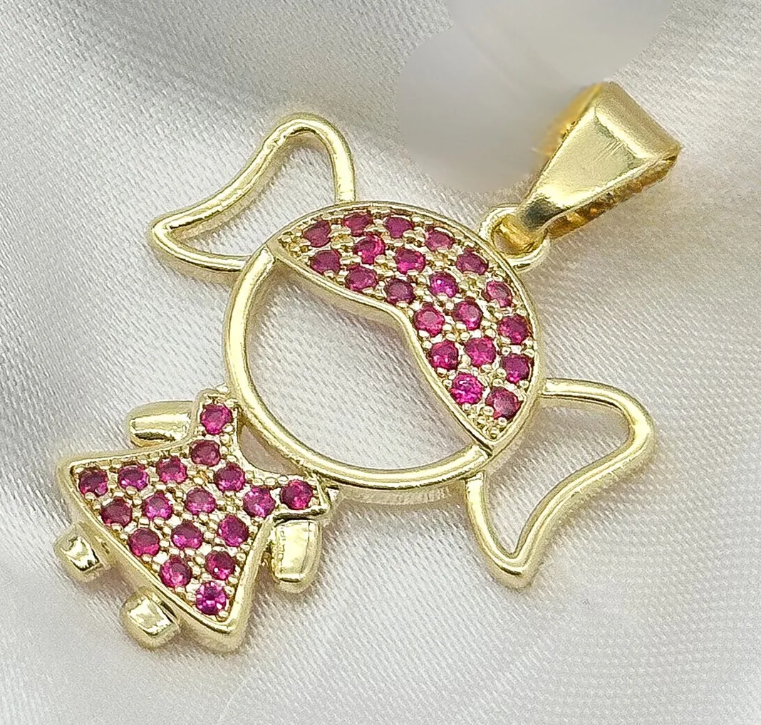 PINGENTE MENINA CRAVEJADA ZIRCONIA ROSA