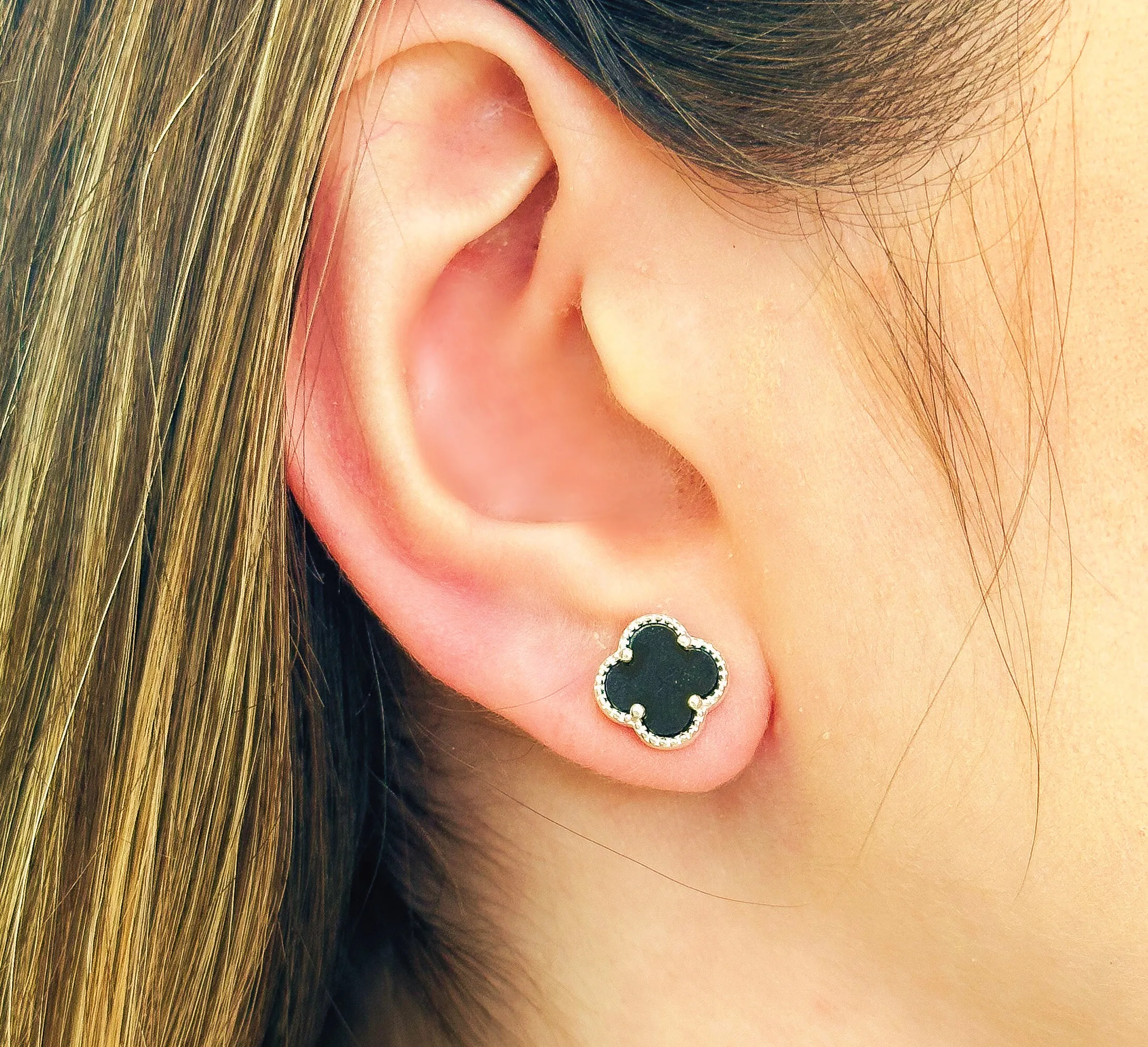 CONJUNTO PRATA ALHAMBRA VAN CLEEF PEDRA ONIX