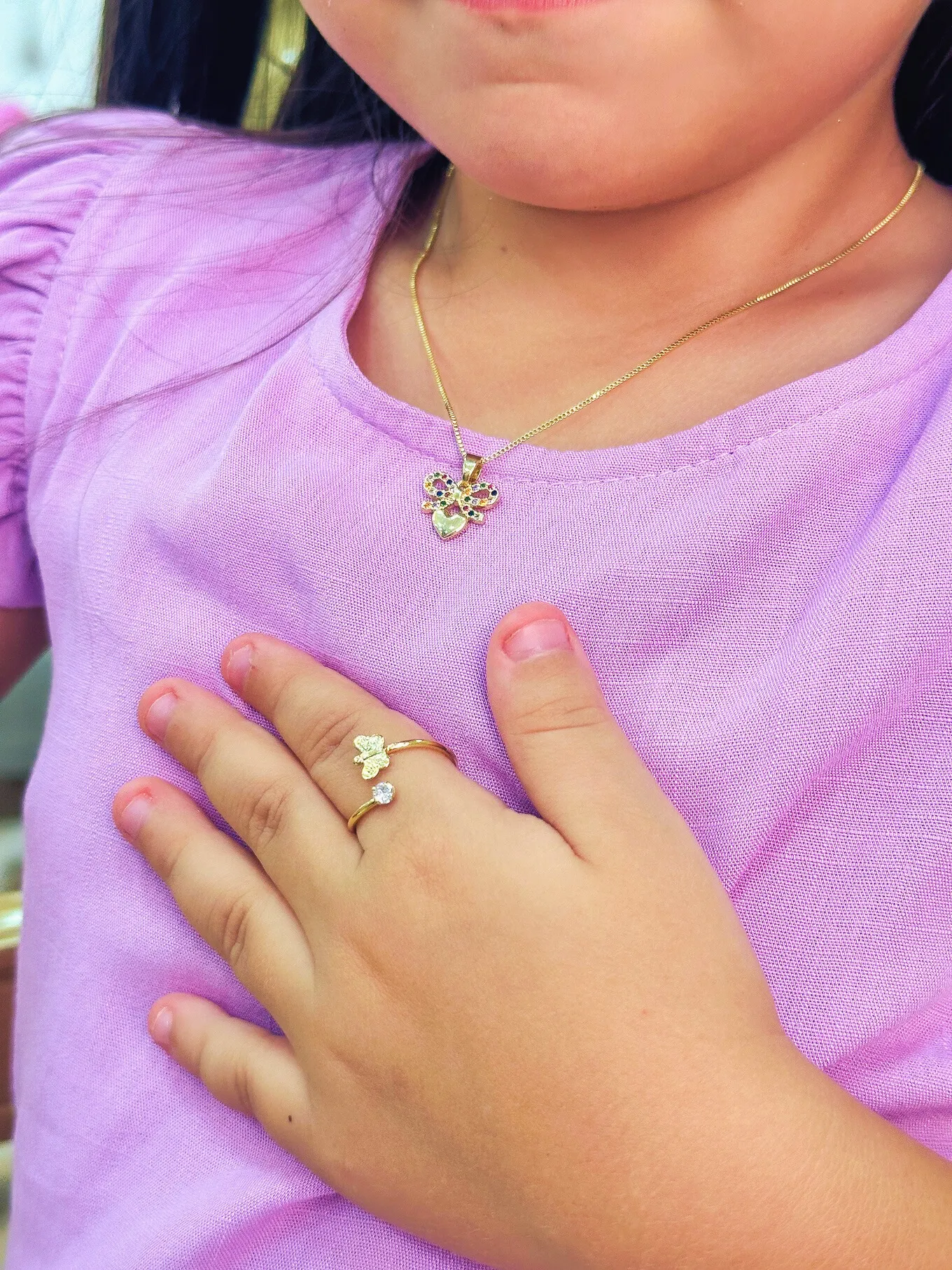 CONJUNTO INFANTIL LAÇO COM CORAÇÃO CRAVEJADO COLORS