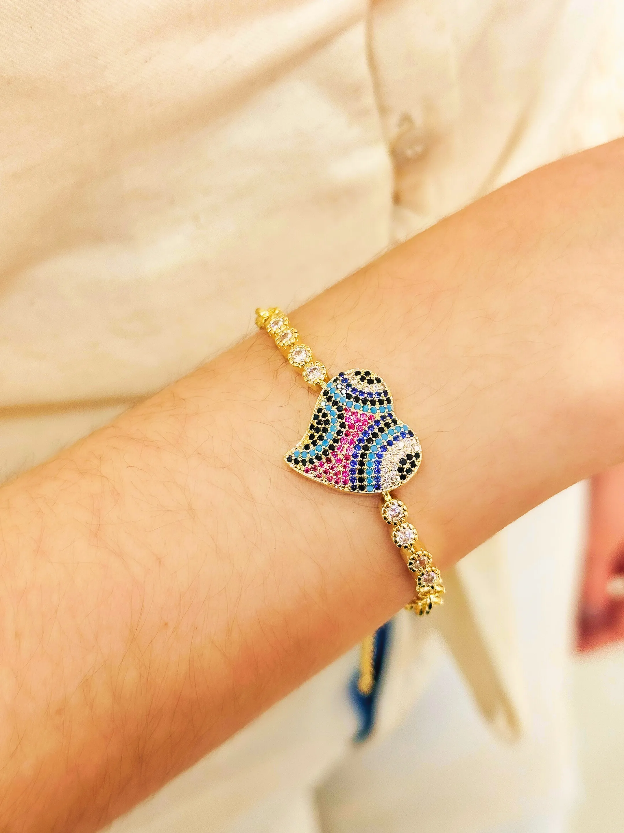 PULSEIRA CORAÇÃO CRAVEJADO ELO PORTUGUÊS